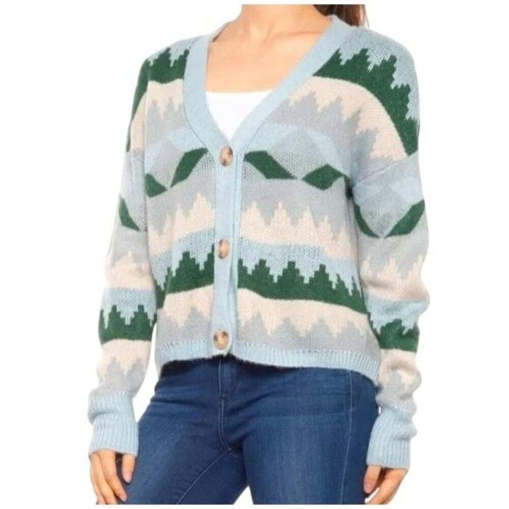 C&C California Aztec Cardigan Sweater Cozy Boho Preppy Casual Cabincore Womens M